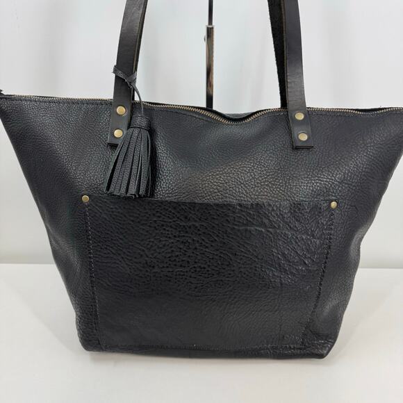 Portland Leather Goods Large Tote Bag Black Pebbled Leather Zipper Top Travel - Picture 2 of 9